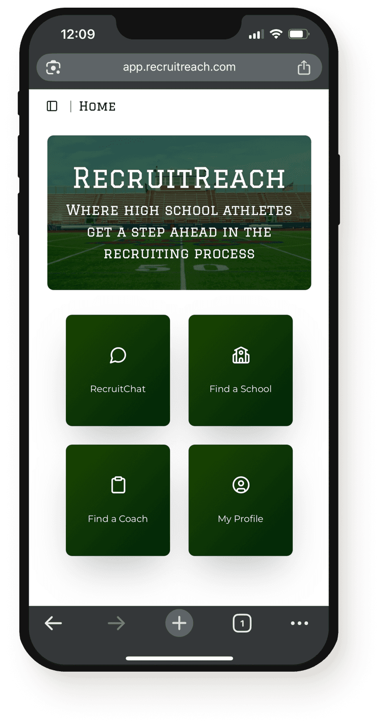 iPhone mock up of the home page for RecruitReach